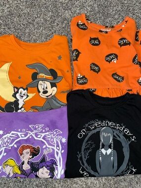 Girl’s 3 Graphic Tee & Dress Bundle Cat & Jack, Minnie Mouse, Wednesday